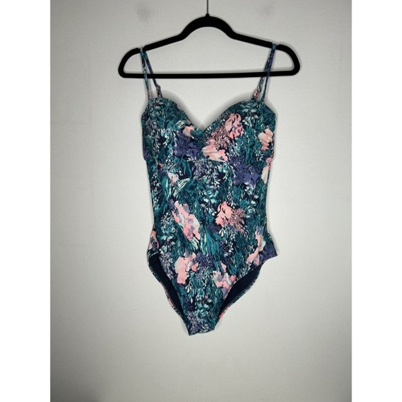 Old Navy Swim Old Navy Womens Blue Tropical Floral One Piece Molded Cup Bathing Suit Large